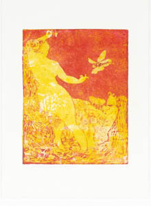 Rendevouz in sunset , etching, monotype, size H 20 x W 16cm